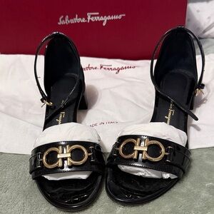 Salvatore Ferragamo Black Heels with Gold Buckle